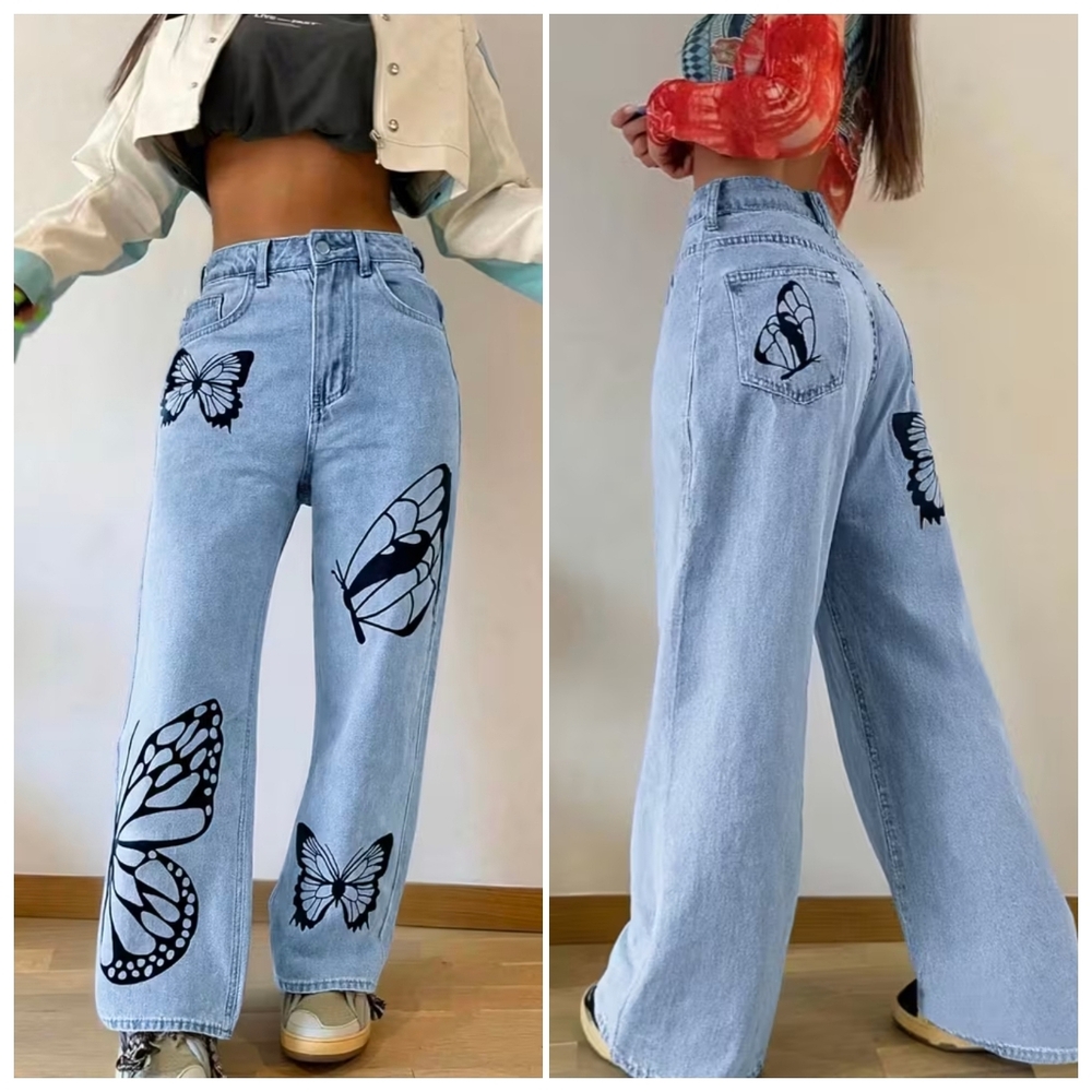 🔥 (5for$35) Simple Society Straight Leg Lightwash High Rise Butterfly size 5/27